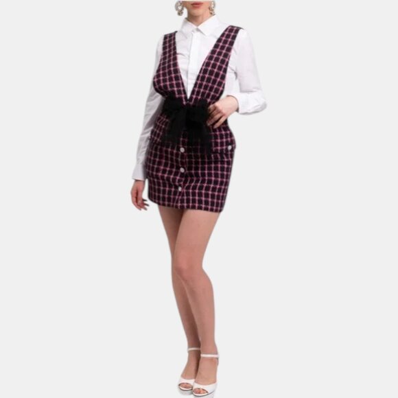NWT MAJE WOMEN'S CHECK TWEED MINI DRESS FUCHSIA SIZE US 8 FR 40 - Picture 2 of 13